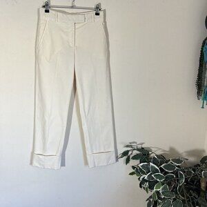 QL2 Quelledue Italian Maura Crop Trouser Pants Cuffed Hem Corduroy Ivory 38 US 2